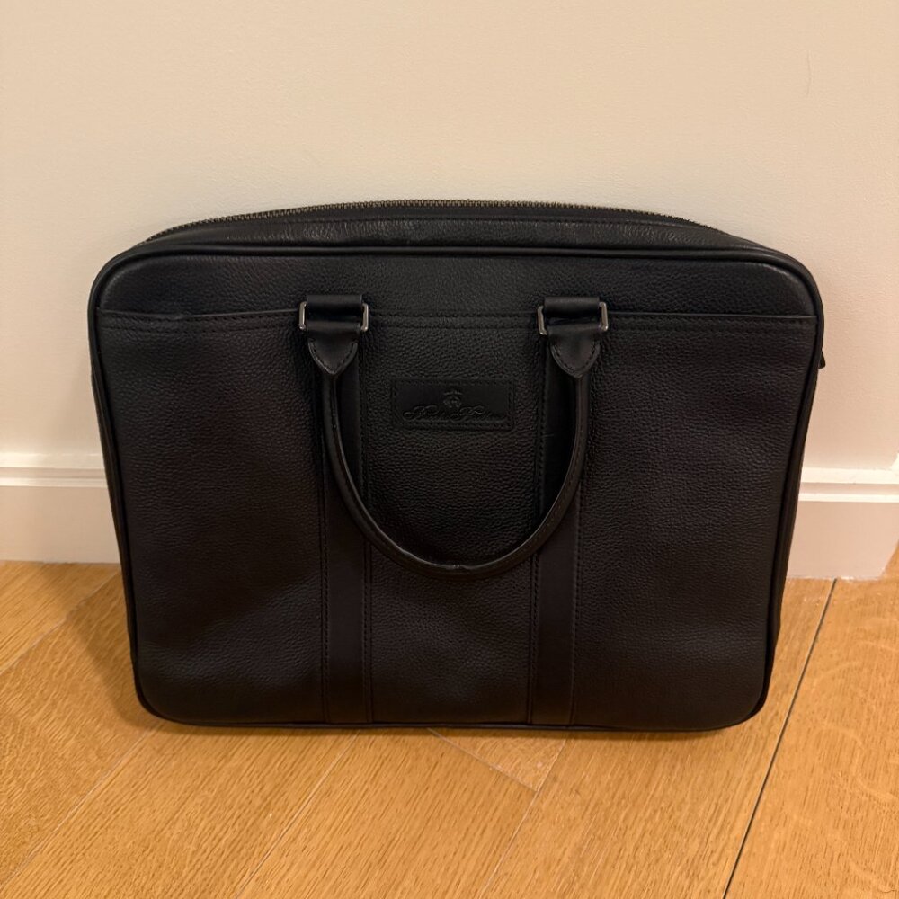 brooks brothers black leather shoulder bag